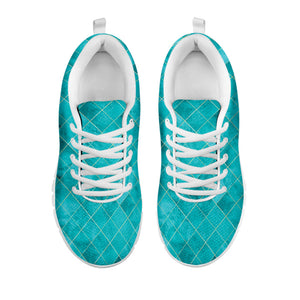 Turquoise Argyle Pattern Print White Running Shoes
