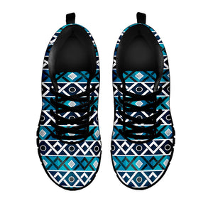 Turquoise Aztec Geometric Pattern Print Black Running Shoes