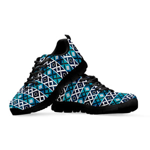 Turquoise Aztec Geometric Pattern Print Black Running Shoes