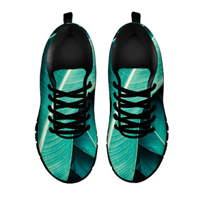 Turquoise Banana Leaf Print Black Running Shoes