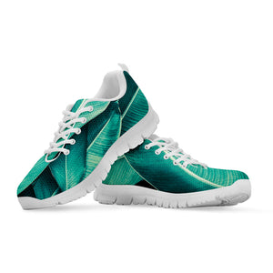 Turquoise Banana Leaf Print White Running Shoes