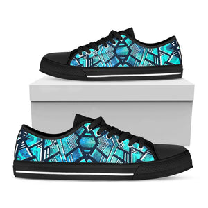 Turquoise Ethnic Aztec Trippy Print Black Low Top Sneakers