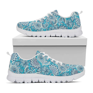 Turquoise Floral Bohemian Pattern Print White Running Shoes