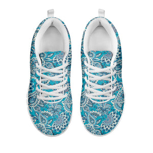 Turquoise Floral Bohemian Pattern Print White Running Shoes
