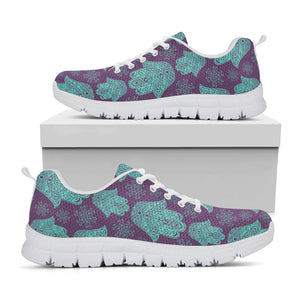 Turquoise Hamsa Pattern Print White Running Shoes