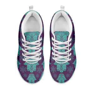 Turquoise Hamsa Pattern Print White Running Shoes