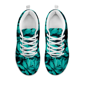 Turquoise Leaf Print White Running Shoes