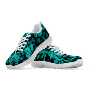 Turquoise Leaf Print White Running Shoes