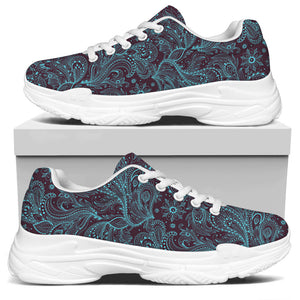 Turquoise Paisley Pattern Print White Chunky Shoes