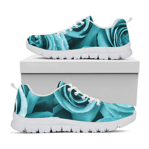Turquoise Rose Flower Print White Running Shoes