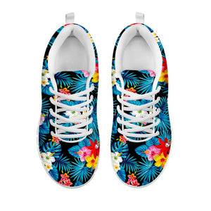 Turquoise Tropical Hawaii Pattern Print White Running Shoes