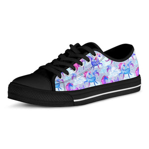 Unicorn Paradise Pattern Print Black Low Top Sneakers