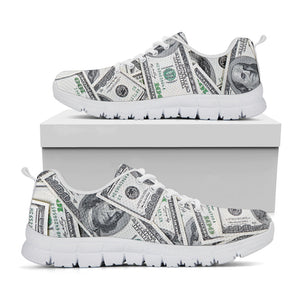 US Dollar Pattern Print White Running Shoes