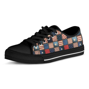 USA Denim Patchwork Pattern Print Black Low Top Sneakers