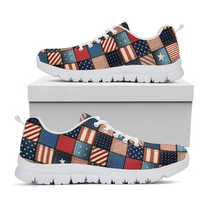 USA Denim Patchwork Pattern Print White Running Shoes