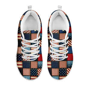 USA Denim Patchwork Pattern Print White Running Shoes