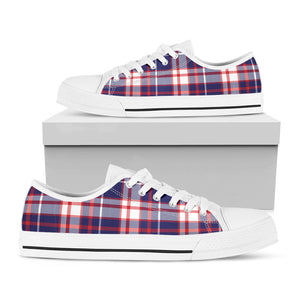 USA Patriotic Plaid Print White Low Top Sneakers