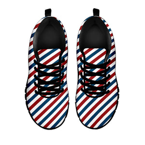 USA Patriotic Striped Pattern Print Black Running Shoes