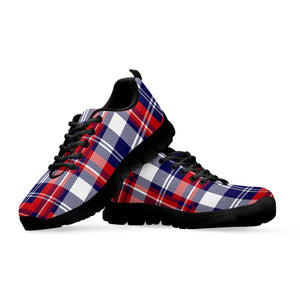 USA Plaid Pattern Print Black Running Shoes