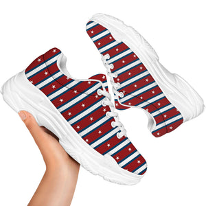 USA Striped Pattern Print White Chunky Shoes