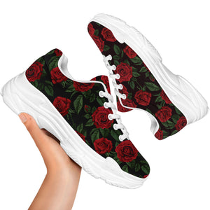 Valentine's Day Rose Pattern Print White Chunky Shoes
