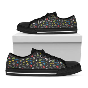 Video Game Gadgets Pattern Print Black Low Top Sneakers
