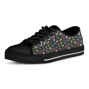 Video Game Gadgets Pattern Print Black Low Top Sneakers