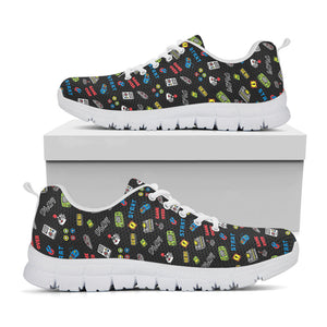 Video Game Gadgets Pattern Print White Running Shoes