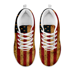 Vintage American Flag Print White Running Shoes