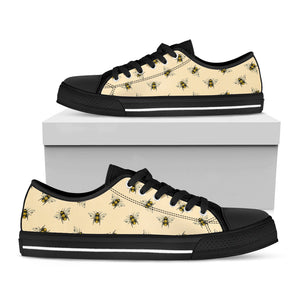 Vintage Bee Pattern Print Black Low Top Sneakers