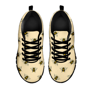 Vintage Bee Pattern Print Black Running Shoes