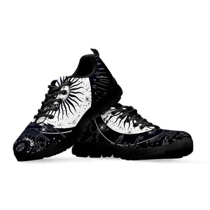 Vintage Celestial Sun Print Black Running Shoes