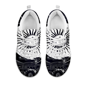 Vintage Celestial Sun Print White Running Shoes