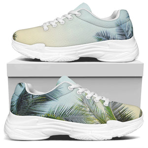 Vintage Coconut Tree Print White Chunky Shoes