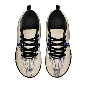 Vintage Deer Skull Print Black Running Shoes