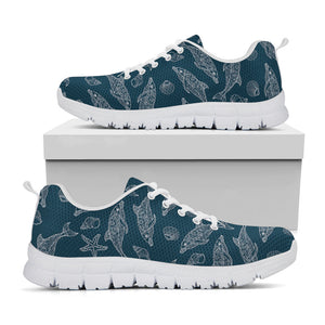 Vintage Dolphins Pattern Print White Running Shoes