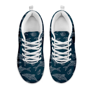 Vintage Dolphins Pattern Print White Running Shoes