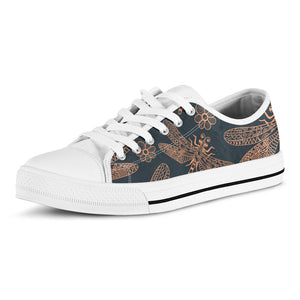 Vintage Dragonfly Pattern Print White Low Top Sneakers