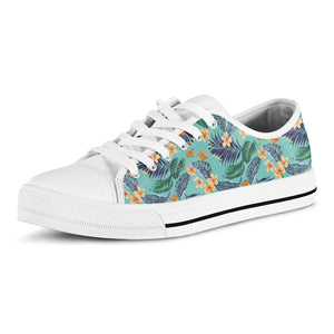 Vintage Hawaiian Aloha Pattern Print White Low Top Sneakers