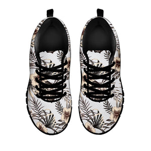 Vintage Hibiscus Plumeria Pattern Print Black Running Shoes