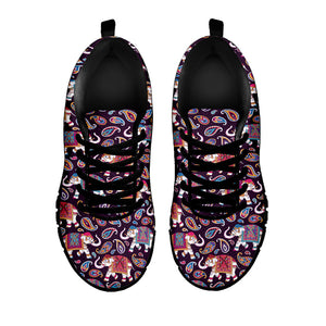 Vintage Indian Elephant Pattern Print Black Running Shoes