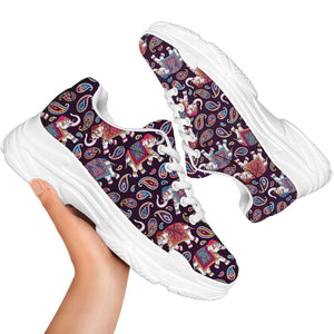 Vintage Indian Elephant Pattern Print White Chunky Shoes