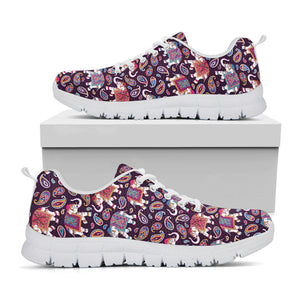 Vintage Indian Elephant Pattern Print White Running Shoes