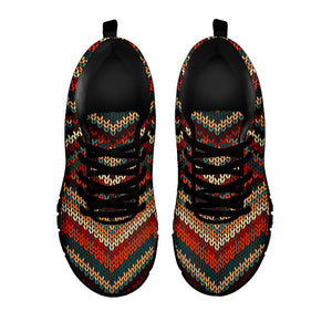 Vintage Knitted Pattern Print Black Running Shoes
