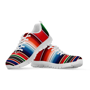 Vintage Mexican Serape Pattern Print White Running Shoes