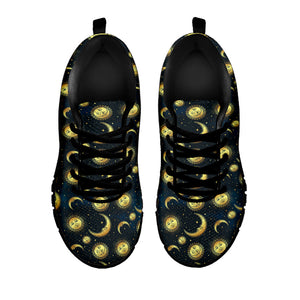 Vintage Moon And Sun Pattern Print Black Running Shoes