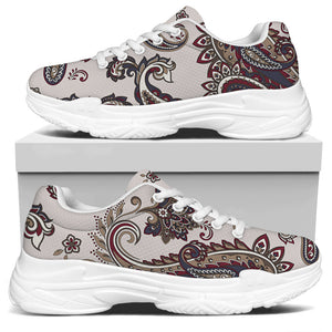Vintage Paisley Pattern Print White Chunky Shoes