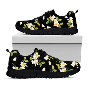 Vintage Plumeria Flower Pattern Print Black Running Shoes