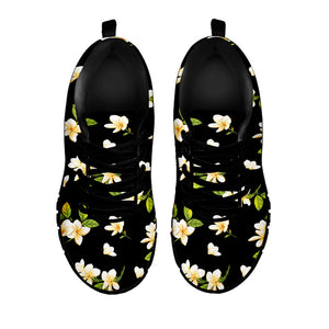 Vintage Plumeria Flower Pattern Print Black Running Shoes
