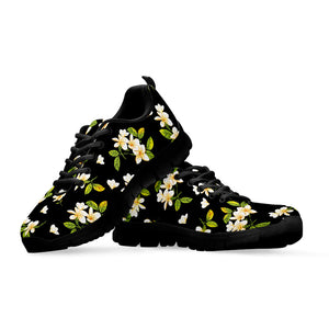 Vintage Plumeria Flower Pattern Print Black Running Shoes